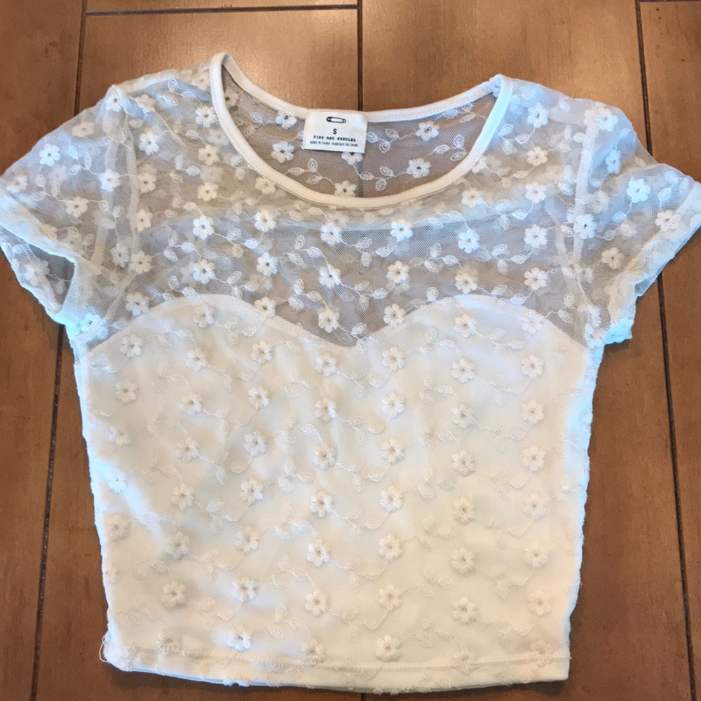 Mesh embroidered crop top